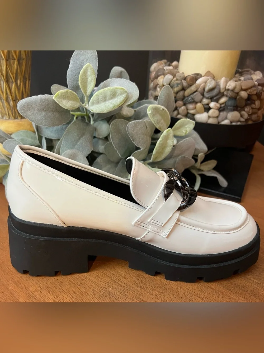 SHU SHOP Talitha Chunky Loafer Lug Sole Chain Ivory White Platform Patent 90’s